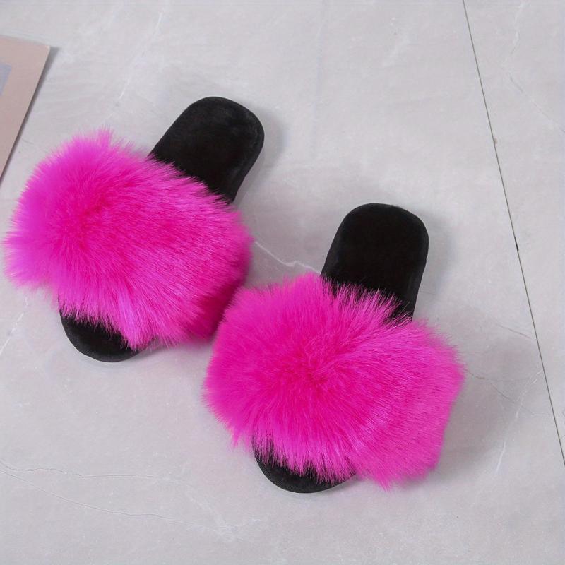 Women's Faux Fur Slippers Casual Plush Slip On Home Shoes