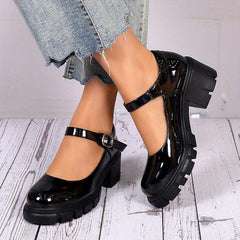Women's Chunky Heel Mary Jane Patent Leather Shoes