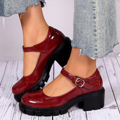 Women's Chunky Heel Mary Jane Patent Leather Shoes