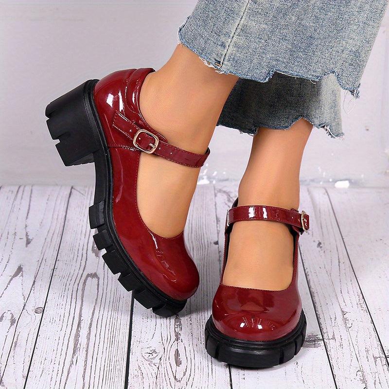 Women's Chunky Heel Mary Jane Patent Leather Shoes