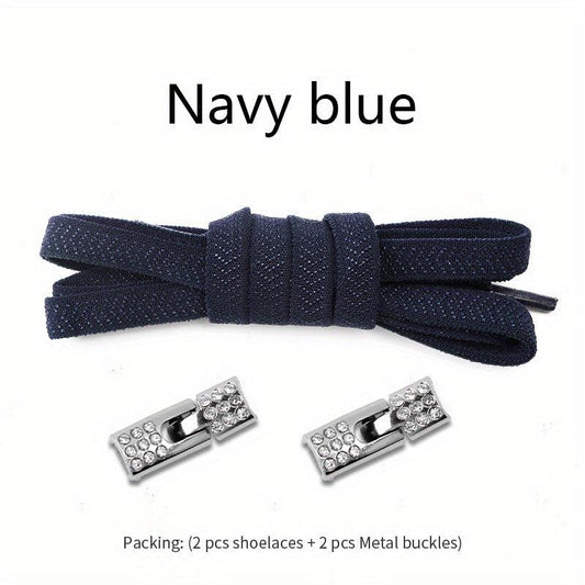 Flat Elastic Shoelaces & Metal Buckles for Sneakers Shoes