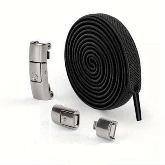 Silver Buckle Shoelaces 2pcs Tie Lazy Shoe Laces Elastic Men And Women