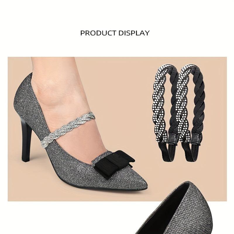 2pcs Rhinestone Elastic Band Shoe Strap Crystal Shoelace High Heel Strap