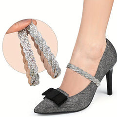 2pcs Rhinestone Elastic Band Shoe Strap Crystal Shoelace High Heel Strap