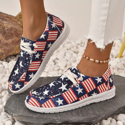 Women's Star & Striped Canvas Shoes Lace Up Outdoor Casual Shoes