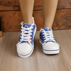 Colorful Heart Print Lace-Up Canvas Shoes