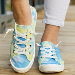 Tie Dye Low Top Flat Shoes Casual Lace Up Canvas Lightweight Walking Sneakers
