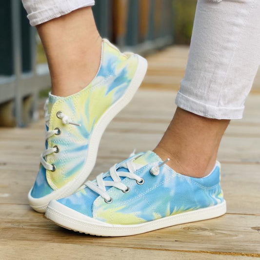 Tie Dye Low Top Flat Shoes Casual Lace Up Canvas Lightweight Walking Sneakers