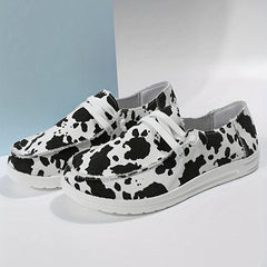 Women's Cow Pattern Canvas Shoes Lace Up Lightweight Sneakers