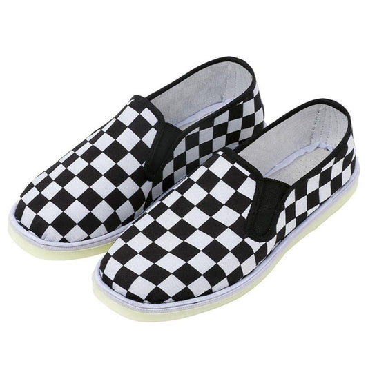 Women's Checkerboard Flat Canvas Shoes Slip On Loafers Casual Low Top Sneakers
