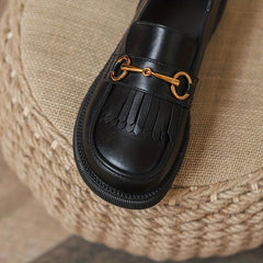 Women's Tassel Chunky Heel Loafers Slip On Shoes