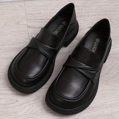 Women's Chunky Heel Loafers British Comfort Faux Leather Shoes