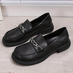 Women's Chain Decor Loafers Thick Sole Slip On Casual & Preppy Shoes