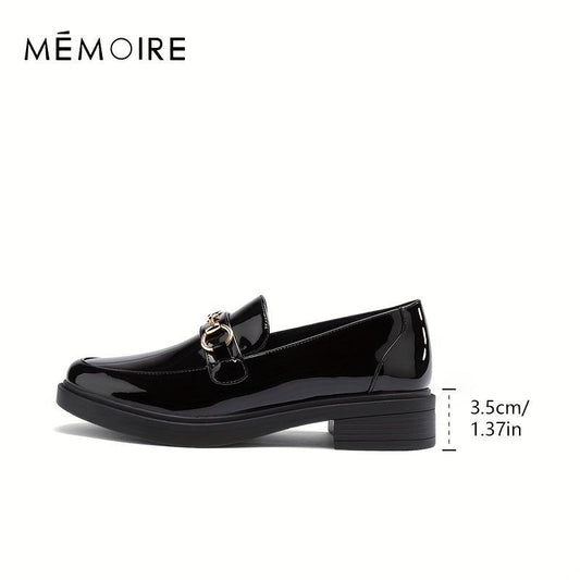 Women's Buckle Chunky Loafers Patent Leather Shoes