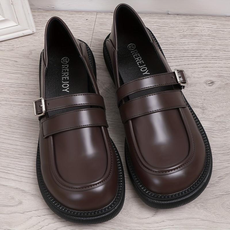 Women's Chunky Heel Loafers British Style Buckle Strap Shoes