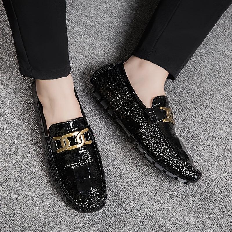 Women's Metal Chain Loafers Patent Leather Non Slip Flats
