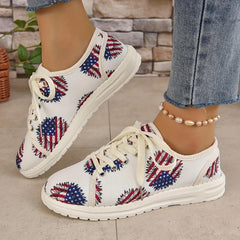 Women's Sunflower Canvas Shoes Flag Graphic Lace Up Flat Sneakers