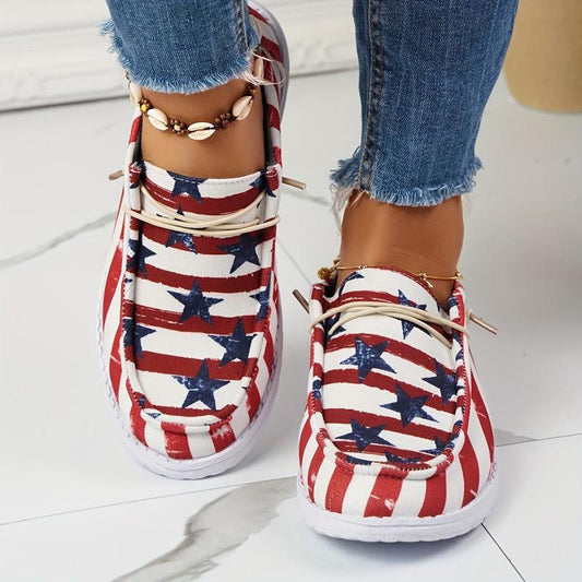Women's Star & Striped Canvas Shoes Lace Up Sneakers