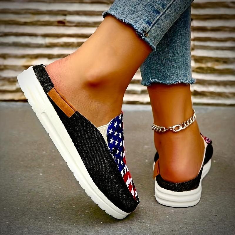 Women's Flag Pattern Slip On Flat Shoes Lightweight Casual Outdoor Shoes