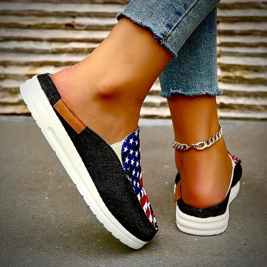 Women's Flag Pattern Slip On Flat Shoes Lightweight Casual Outdoor Shoes