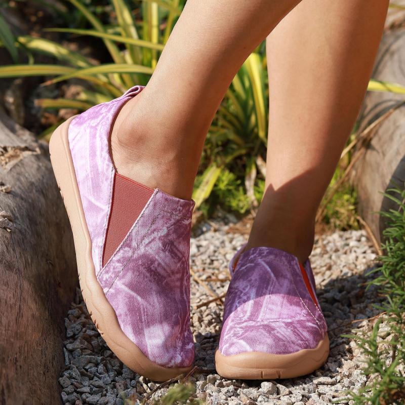 Women's Purple Pattern Canvas Slip On Low Flat Comfy Shoes