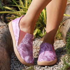Women's Purple Pattern Canvas Slip On Low Flat Comfy Shoes