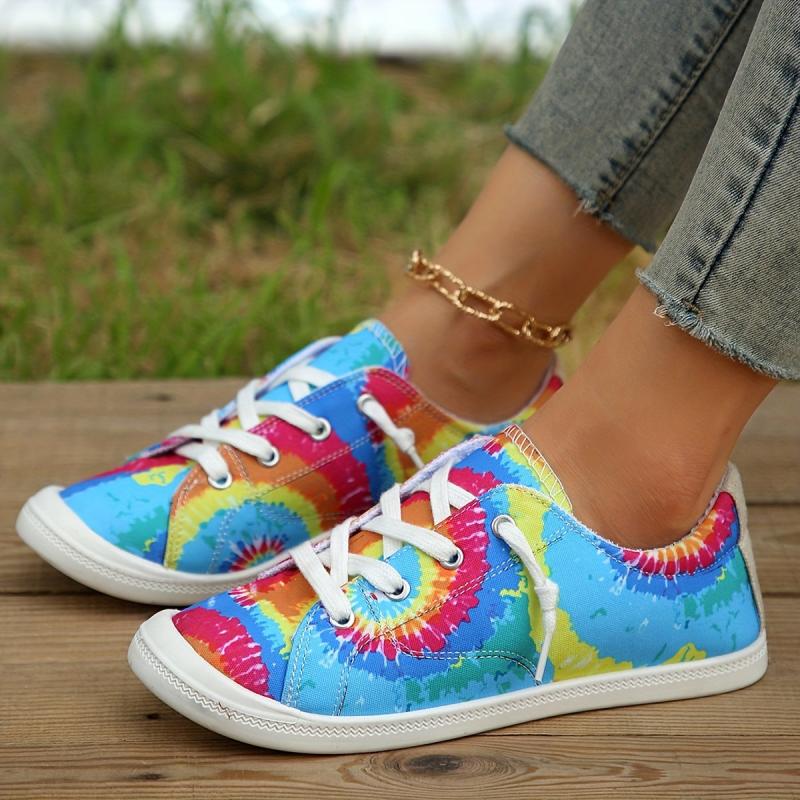 Women's Tie Dye Canvas Sneakers Low Top Flat Shoes