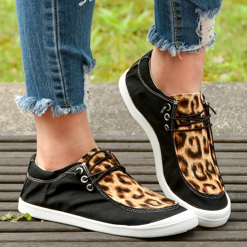 Leopard Print Casual Lace Up Canvas Shoes