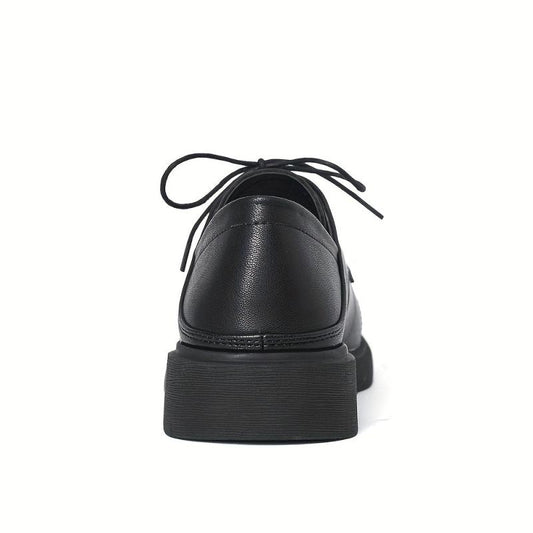 Women's British Style Lace Up Loafers Retro Solid Chunky Shoes