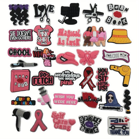 33pcs Pink Girls Theme Pvc Decorative Buckle For Shoes