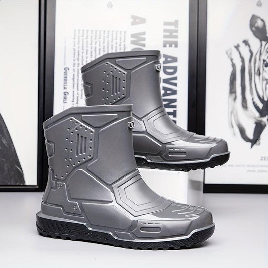 Women's Gray Rain Boots Anti-skid Waterproof Slip On Shoes