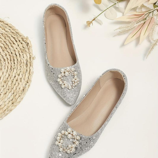 Women's Faux Pearl Flat Shoes Glitter Sequins Wedding Shoes