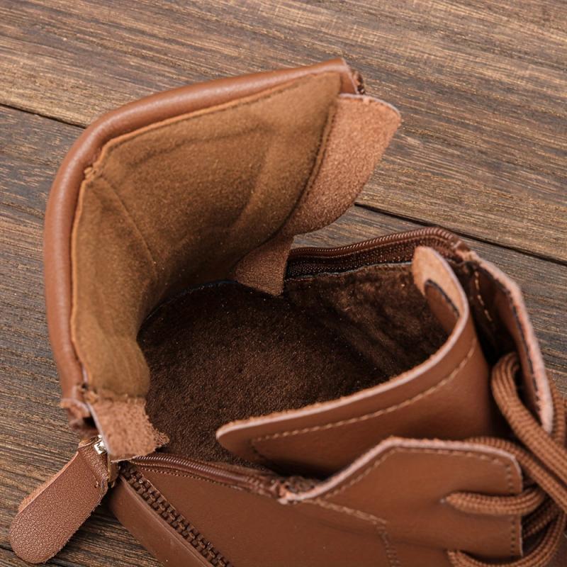 Women's Chunky Heel Lace-Up Boots Side Zipper Comfortable Outdoor