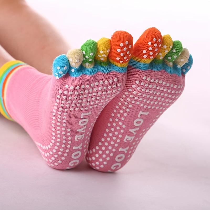 Five Toe Split Non Slip Silicone Grip Socks Yoga Workout Fitness