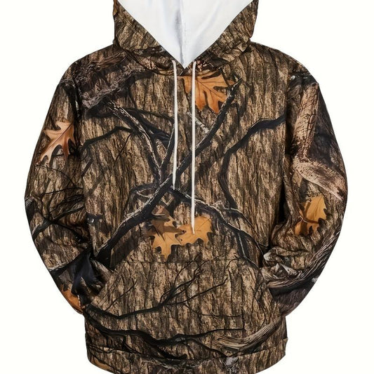 Camouflage Print Hoodie Men Graphic Sweatshirt Kangaroo Pocket Hooded Pullover