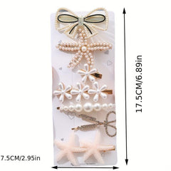 7pcs Faux Pearl Rhinestone Hair Clip Set