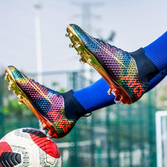 Kids Teenagers Unisex AG Cleat Football Boots Anti-skid Breathable Lace Up Shoes