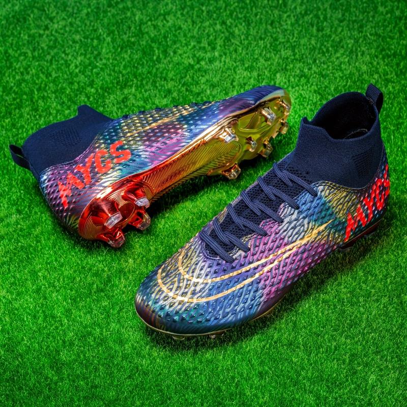 Kids Teenagers Unisex AG Cleat Football Boots Anti-skid Breathable Lace Up Shoes