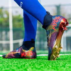 Kids Teenagers Unisex AG Cleat Football Boots Anti-skid Breathable Lace Up Shoes