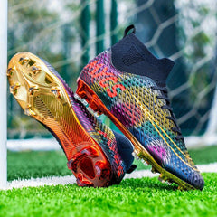 Kids Teenagers Unisex AG Cleat Football Boots Anti-skid Breathable Lace Up Shoes