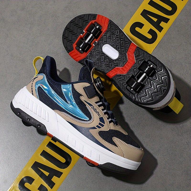 Boys Roller Shoes with Rotating Buckle Detachable Wheel Skate Sneakers