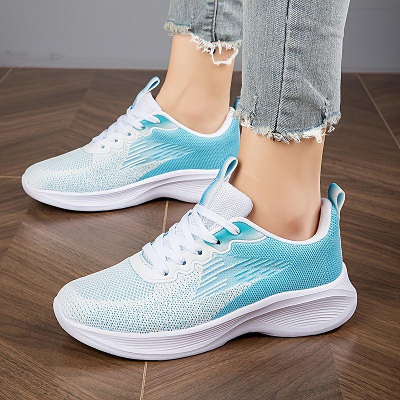 Ombre Weaving Sneakers For Women Lace Up Non Slip Walking Shoes