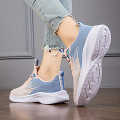 Ombre Weaving Sneakers For Women Lace Up Non Slip Walking Shoes