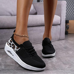 Leopard Print Chunky Sneakers Air Cushion Walking Shoes Women's Footwear