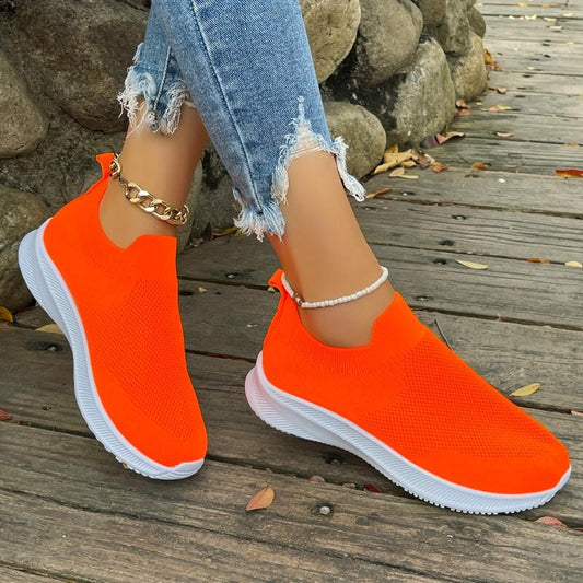 Women's Solid Sneakers Flying Woven Sock Shoes