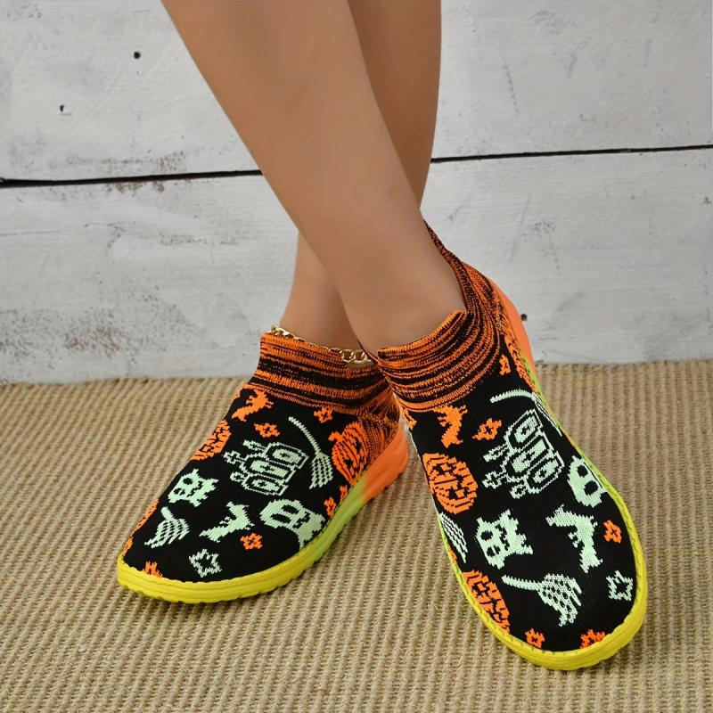 Women's Pumpkin Ghost Pattern Mesh Sneakers Sporty Running Shoes For Halloween