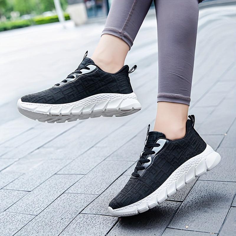 Women's Textured Mesh Lace-up Sneakers Lightweight Walking Shoes