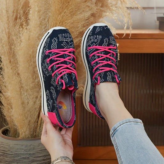 Women's Graffiti Print Thick Bottom Skateboard Shoes
