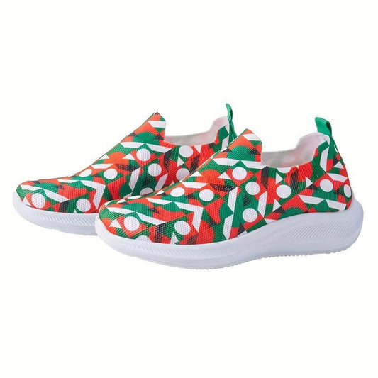 Christmas Print Non Slip Running Shoes Elastic Slip On Sneakers