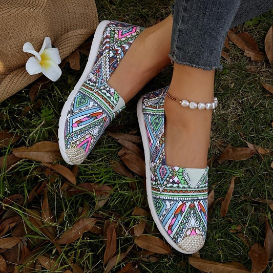 Geometric Print Slip On Loafers Shoes Lightweight Casual Walking Shoes